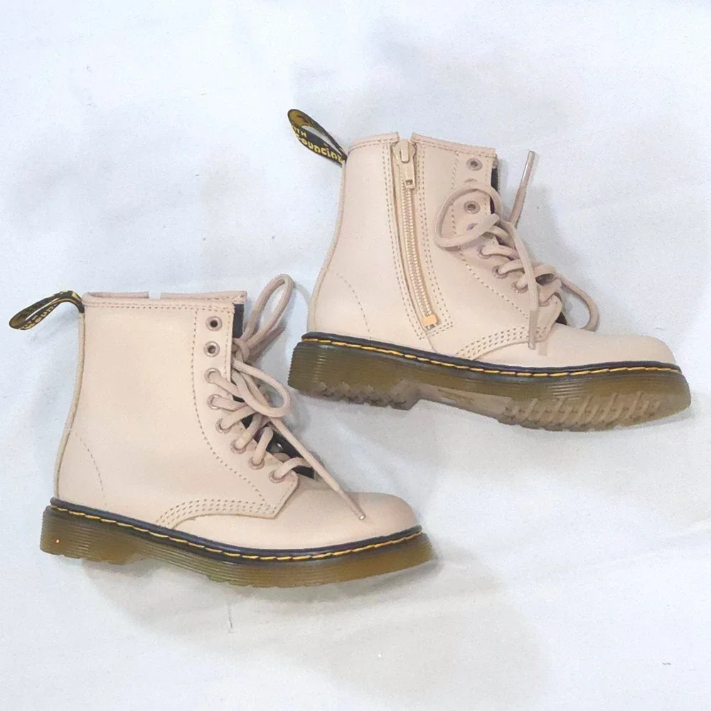 Dr Martens 1460 Delaney Side Zip Boots Kids 11 Pastel Pink Leather Lace Up NWOB